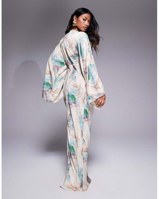 ASOS Multicolor Wrap Front Batwing Satin Bias Maxi Dress
