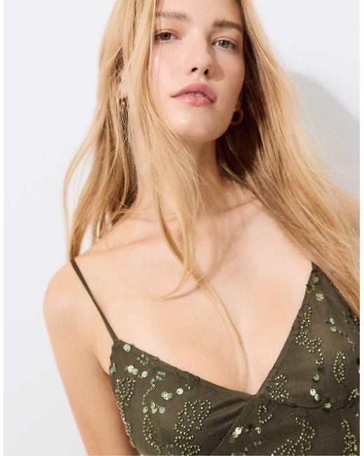 Stradivarius Green Rhinestone Short Dress