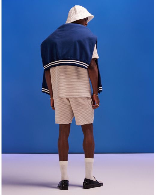 Pantaloncini oversize testurizzati beige a righe di ASOS in Blue da Uomo