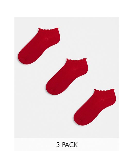 Confezione da 3 paia di calzini corti rossi con volant sui bordi di ASOS in Red