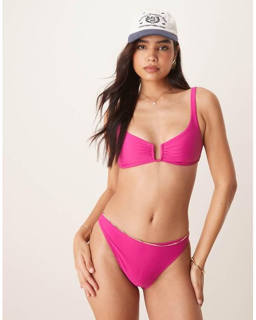 Abercrombie & Fitch Pink Deep V Wire Detail Tie Back Bikini Top Co-ord