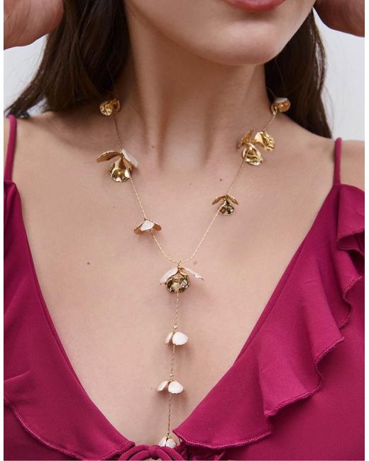 Stradivarius Lariat Ketting Met Bloemen in het Pink