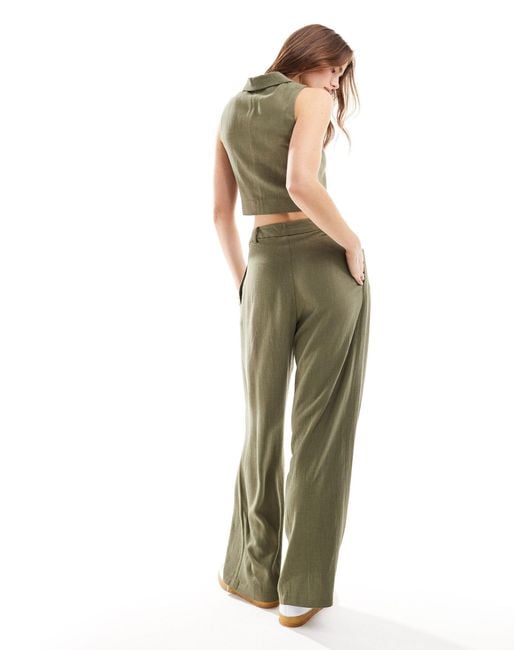 Miss Selfridge Green Linen Blend Tailored Wide Leg Pants