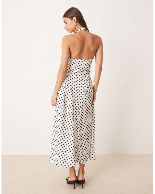 ASOS Natural Halter Neck Corset Detail Midi Dress With Godets