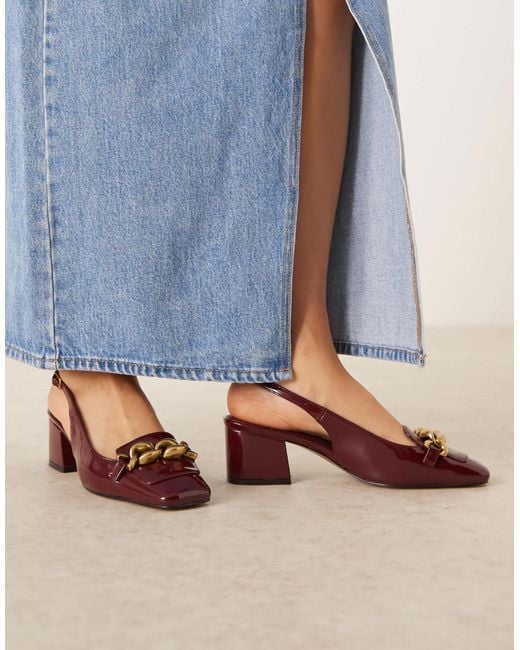 ASOS Blue Spencer Slingback Loafer Mid Block Heel Shoes