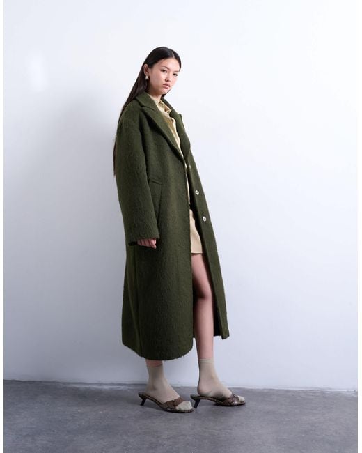 TOPSHOP White Brushed Unlined Dropped Shoulder Clean Chuck On Coat With Wool