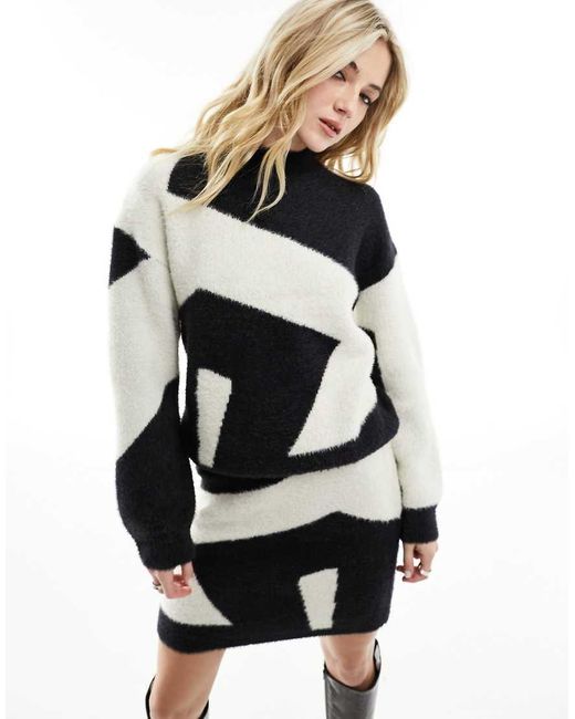 Vila Pluizige Trui Van Co-Ord Set Met Print in het White