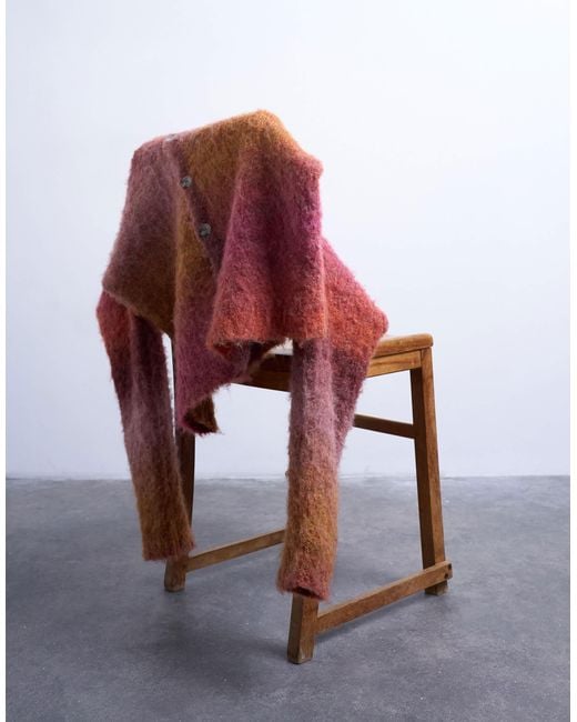 Topman Pink Fluffy Knitted Crew Cardigan for men