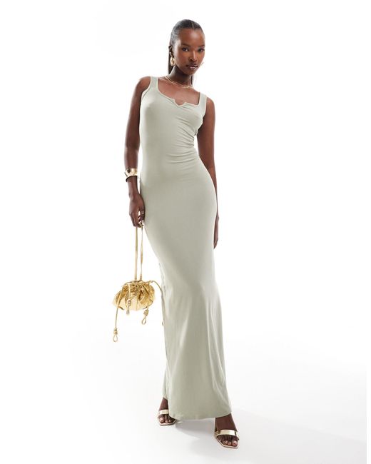 Fashionkilla White Super-soft Sleeveless Notch Detail Maxi Dress