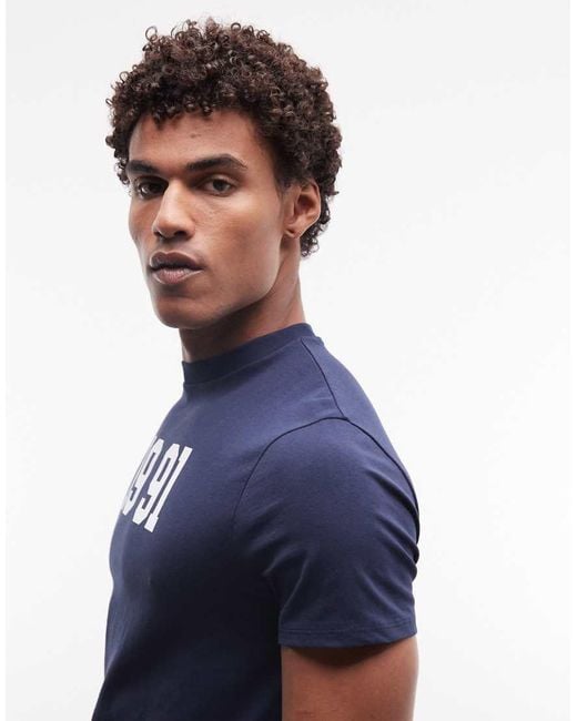 ASOS Blue Slim T-shirt With 1991 Graphic for men