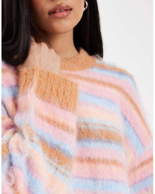 ASOS Blue Brushed Stripe Oversized Jumper