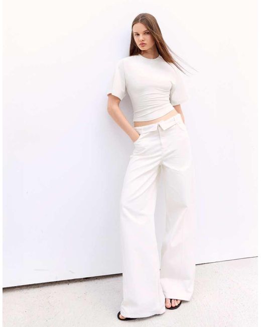 Bershka White Short-sleeved Corset T-shirt