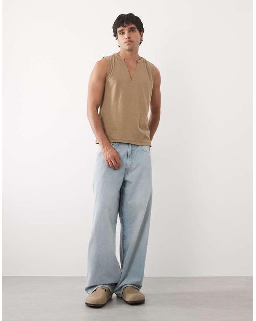 ASOS Blue Regular Fit Tank With V Neck for men