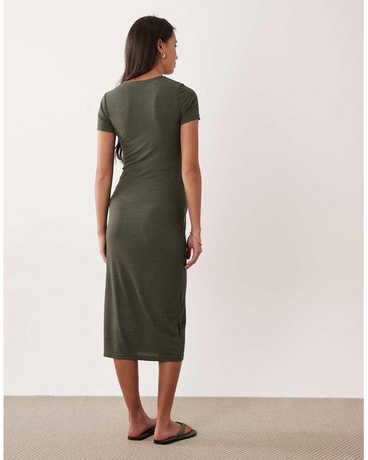 Mama.licious Green Mamalicious Maternity Short Sleeve Knot Front Midi Dress With Nursing Function