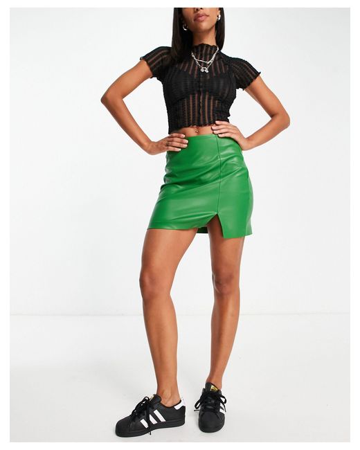 TOPSHOP Green Faux Leather Mini Skirt