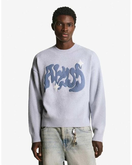 Bershka Blue Graffiti Patch Jumper for men