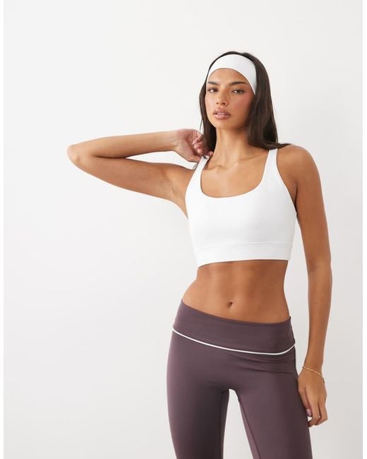4505 White Icon Active High Support Scoop Neck Sports Bra With Adjustable Straps
