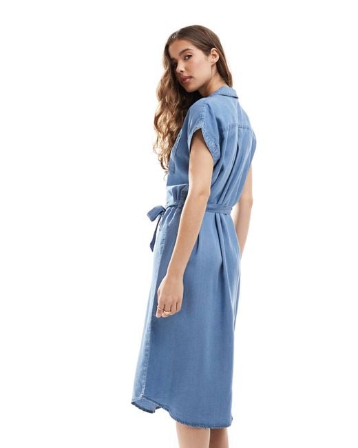 ONLY Blue Lightweight Denim Midi Shirt Dress