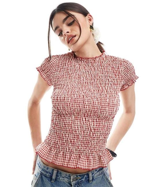 Daisy Street Red Gingham Shir Top