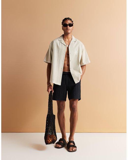 ASOS Oversized Overhemd Met Reverskraag En Print Op De Borst in het Natural voor heren