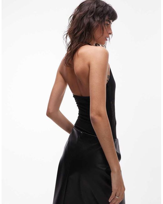 ASOS Black Premium Slinky Halter Neck Bodysuit With Lace Panel