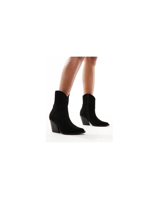 Truffle Collection Black Heeled Western Ankle Boots