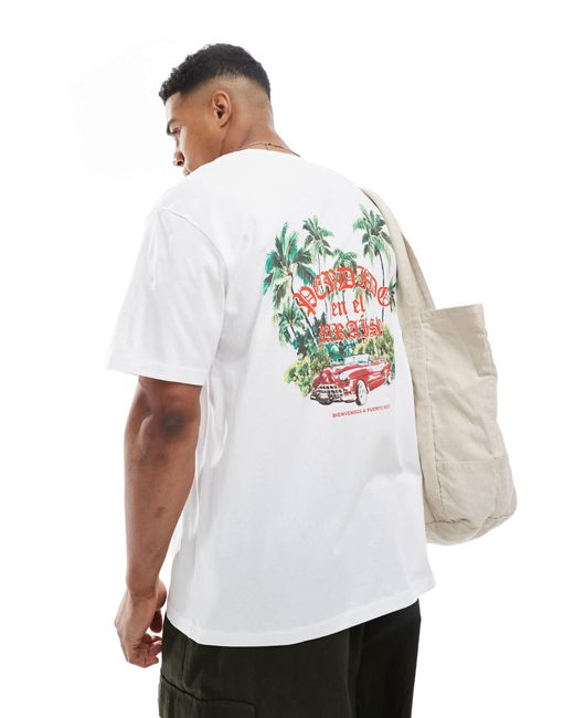 T-shirt oversize avec imprimé jungle au dos Jack & Jones pour homme en coloris White