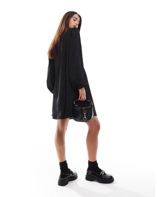 Vero Moda Black V-neck Smock Mini Dress With Puff Sleeves