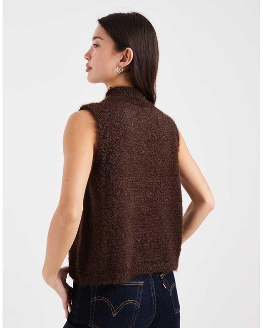 ASOS Black Fluffy Knitted Tank Top With High Neck