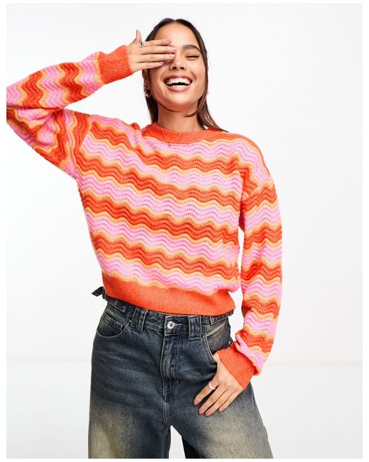Vero Moda Orange Knitted Jumper With Zig Zag Stripes
