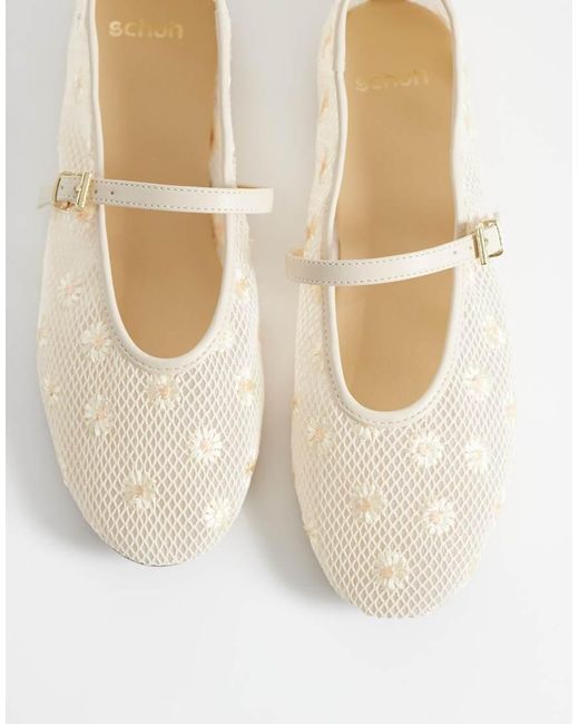 Schuh White Lisbeth Double Buckle Woven Ballet Flats
