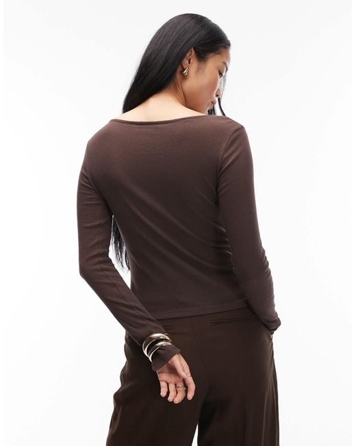 ASOS Brown Button Through Long Sleeve Top