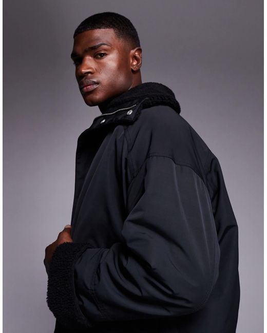 ASOS Gray Oversized Padded Jacket With Borg Lining for men