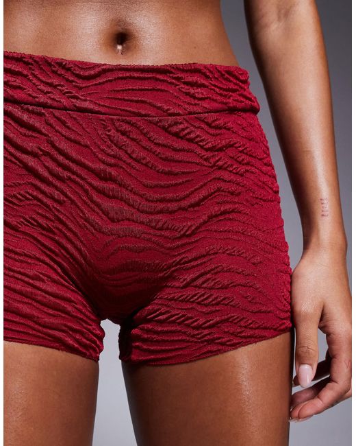 ASOS Red Maria Textu High Waist Short Bikini Bottom