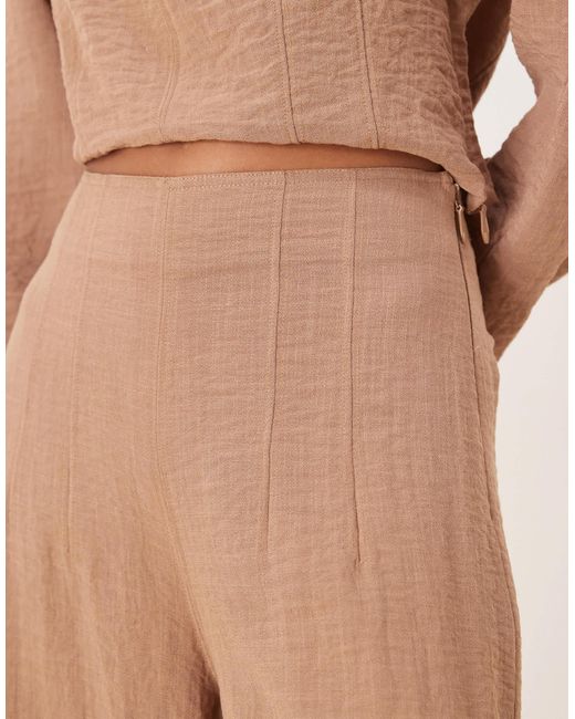 Pantalon d'ensemble effet froissé en lin mélangé à taille haute style corset - taupe ASOS en coloris Natural