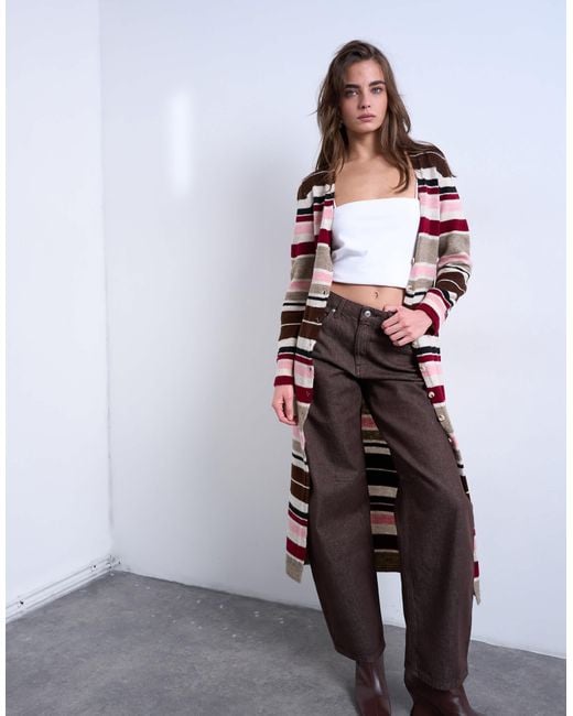 Gilet long en maille rayée TOPSHOP en coloris White