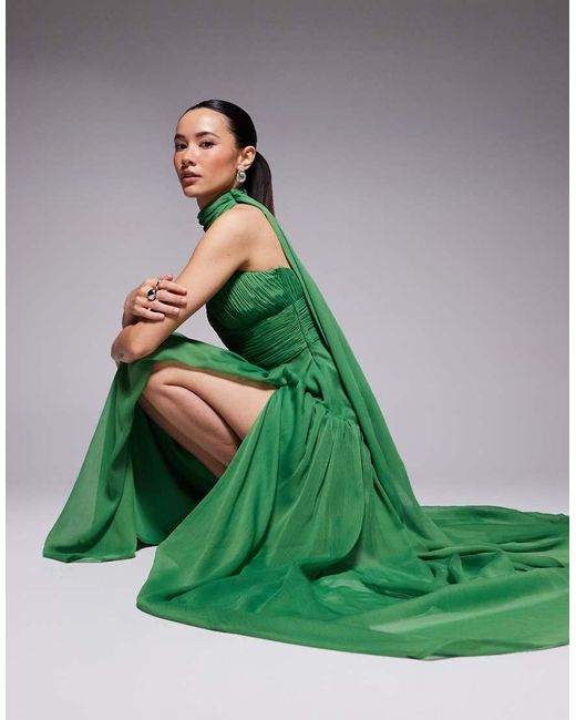 ASOS Green Asos Design Petite Halter Gathered Full Skirt Maxi Dress