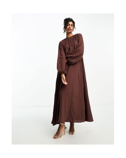 ASOS Double Cloth Trapeze Maxi Dress in Brown | Lyst