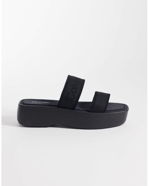 Calvin Klein Black Jeans Webbed Flatform Sandal