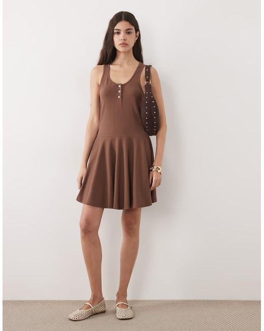 ASOS Brown Scoop Neck Button Front Henley Mini Dress