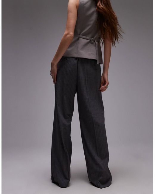 Mango Gray Longline Stripe Trousers