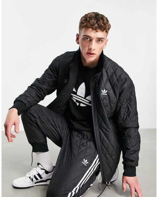 adidas Originals Adicolor Quilted Zip Through Jacket in Black for Men ...