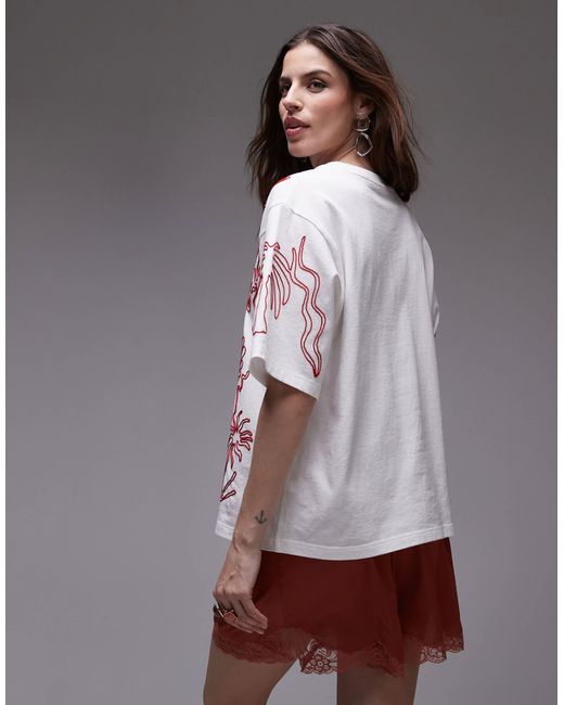 TOPSHOP Brown Premium Oversized Embroidered Holiday Tee