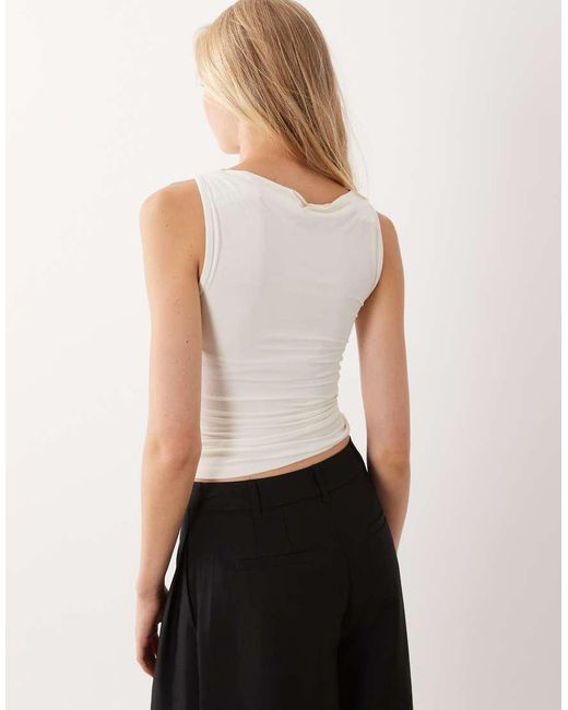 Miss Selfridge White Ruched Front Slash Neck Top Cream