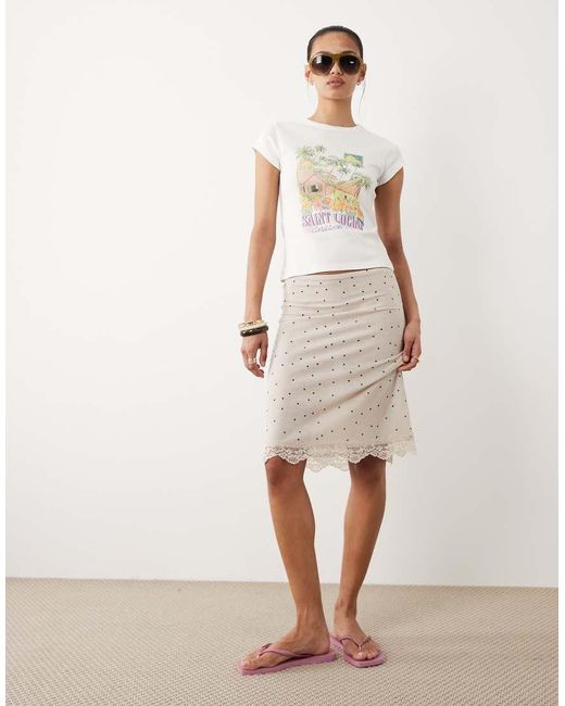 Miss Selfridge White Baby Tee With Saint Lucia Print