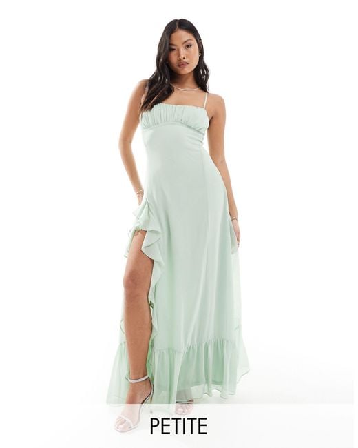 TFNC London Green Tfnc Bridesmaids Petite Chiffon Cami Maxi Dress With Split And Frill Detail