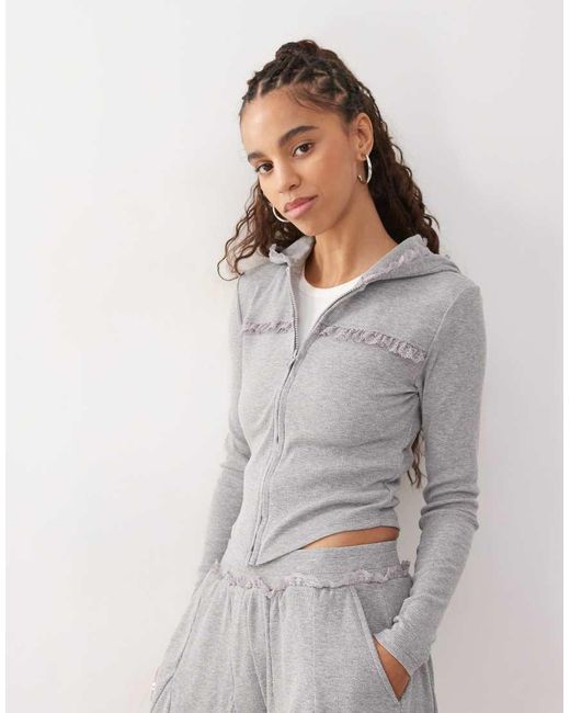 Collusion Gray Shrunken Marl Hoodie Co-ord