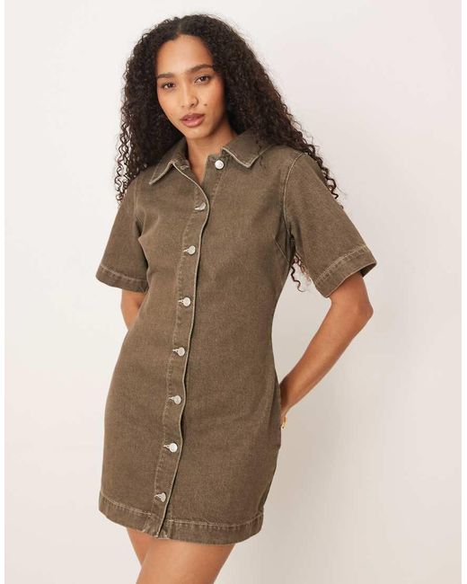 ASOS Brown Fitted Denim Shirt Dress