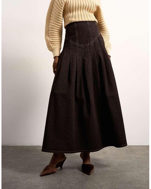 TOPSHOP White Tolu Coker X Denim Maxi Pleated Skirt Circular Design