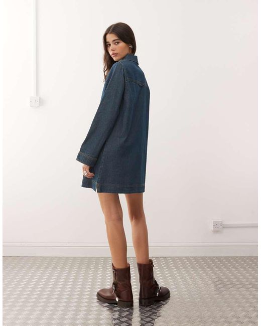 Reclaimed Vintage Blue Denim Shirt Long Sleeve Mini Dress